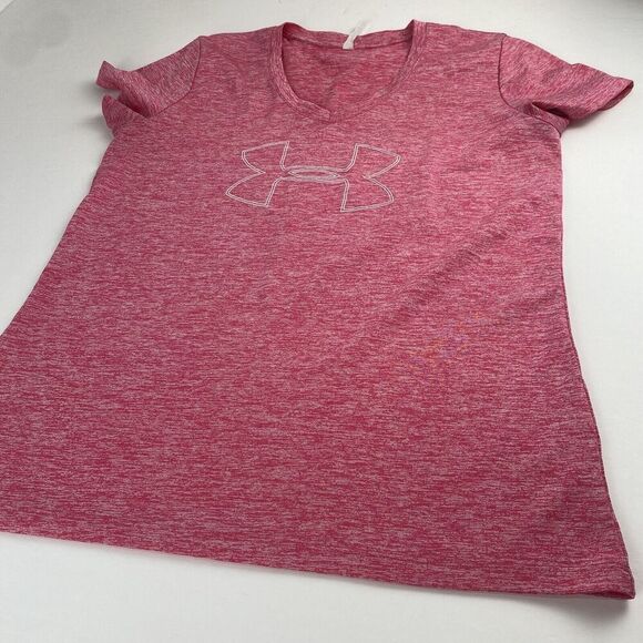 Under Armour Heat Gear Womens T-Shirt Tech V-Neck Twist Short Sleeve Pink Size M - Picture 1 of 11